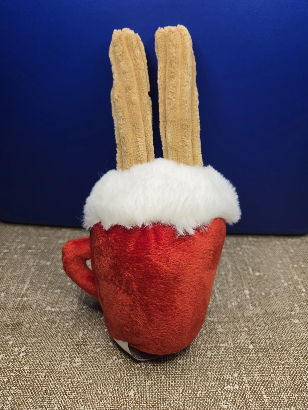 Plush Red Churr' Holiday Mug with Cream Fur Top and Brown Churros